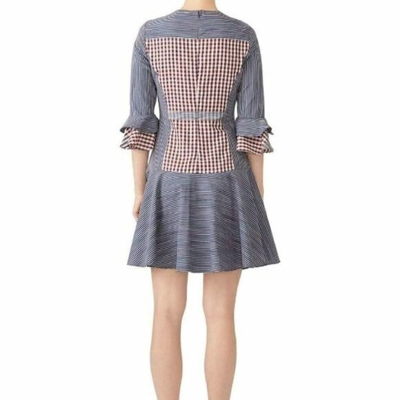 Badgley Mischka Collection Plaid & Striped Combo Flounce Plaid Day Dress Size 4 - Picture 7 of 11